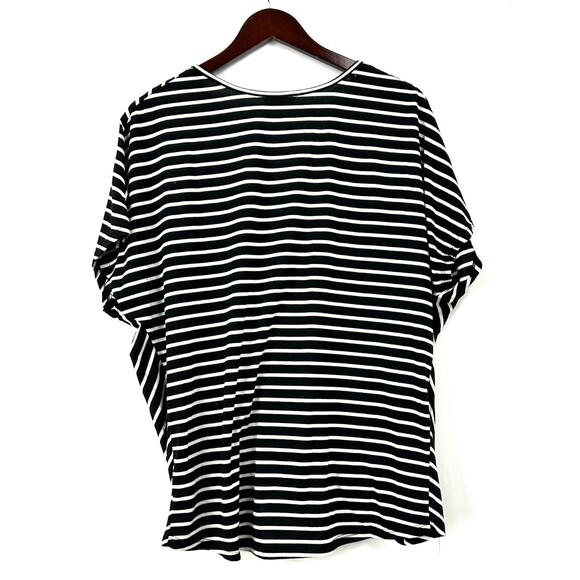 Umgee VNeck Cap Sleeve Blouse Women M Black White Stripe Twist Knot Front 1182H - Picture 6 of 11